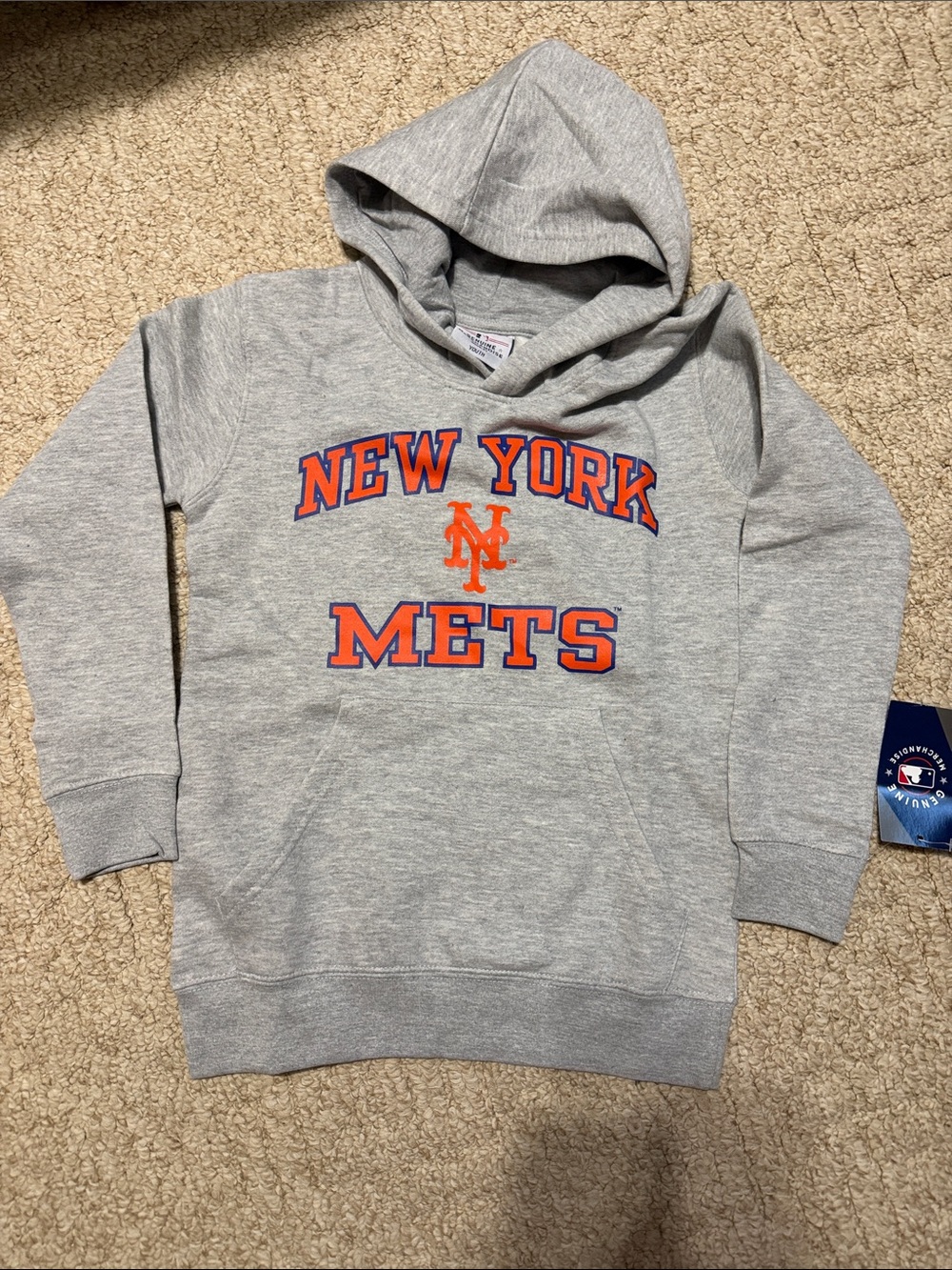 MLB New York Mets Gray Hoodie with Orange & Blue Logo